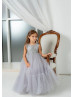 Gray Lace Tulle Beaded Elegant Flower Girl Dress Gray Lace Tulle Beaded Elegant Flower Girl Dress